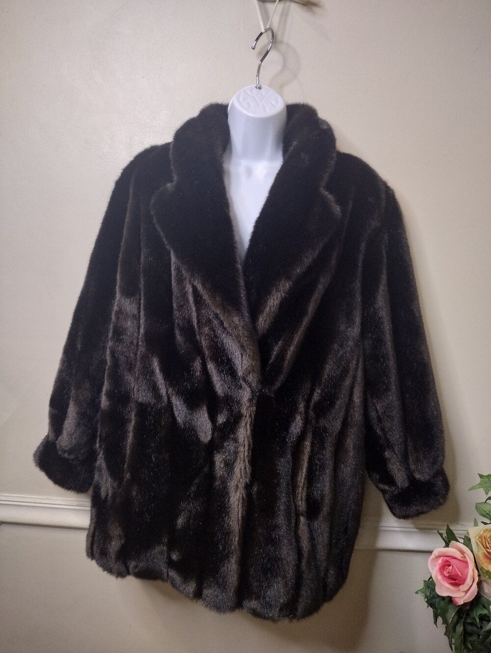 Vintage Hillmoor New York Dark Brown Faux Fur Coat
